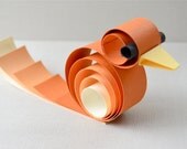 Orange toned paper bird.  Bird, home decor, place setting, table decor.  Orange, tangerine, citrus.