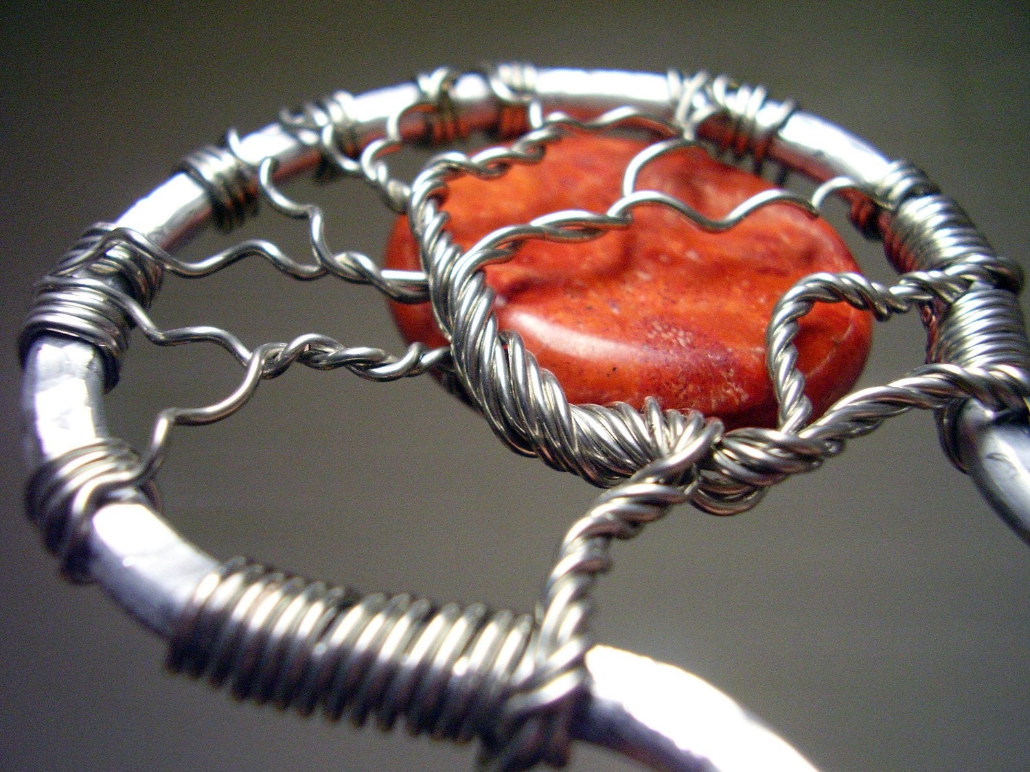 Made to Order Metal Hair Fork - Harvest Coral Moon and Aluminum Tree