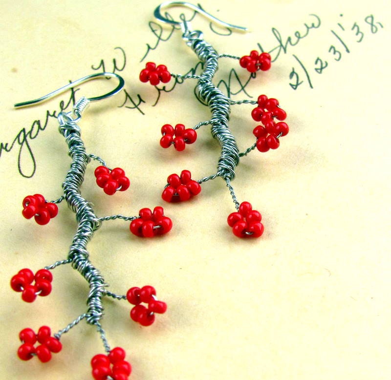 Cherry Blossom Earrings - Red beading