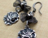 Earrings - Antique Silver Rose with a Bow
