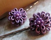 Purple flower and pearl bead bobby pins