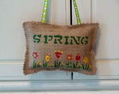 Rustic Burlap Spring Flowers Welcome Hanging Pillow