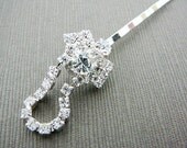 Dangle Bobby Pin, Loop Round, Vintage Hair Embellishment, Bridal, Clear Rhinestone