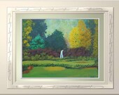11x14 Original Acrylic Landscape Waterfall Painting from the Glen Cannon Golf Course NC Green Gold Sand
