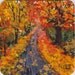 4x4 Autumn Leafy Path Collectible SFA painting on Coaster size chipboard Red Yellow Orange Gold Leaves