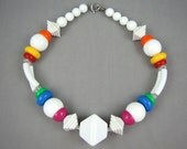 Big Beads - Vintage 80s Chunky Avant Garde Necklace with Oversize White & Candy Colored Beads