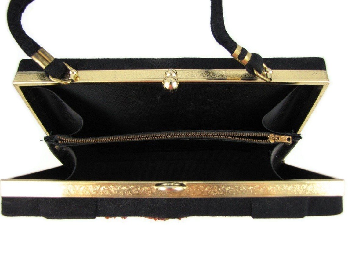 FINAL CLEARANCE - Leaf Bag - Vintage 1950s Leaves and Beads Black Handbag, Beautiful Bronze & Brown Nature Motif, Great Purse for Fall