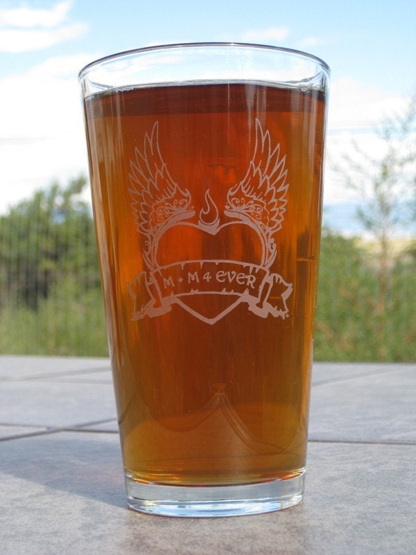 Personalized Tattoo Winged Heart etched glass