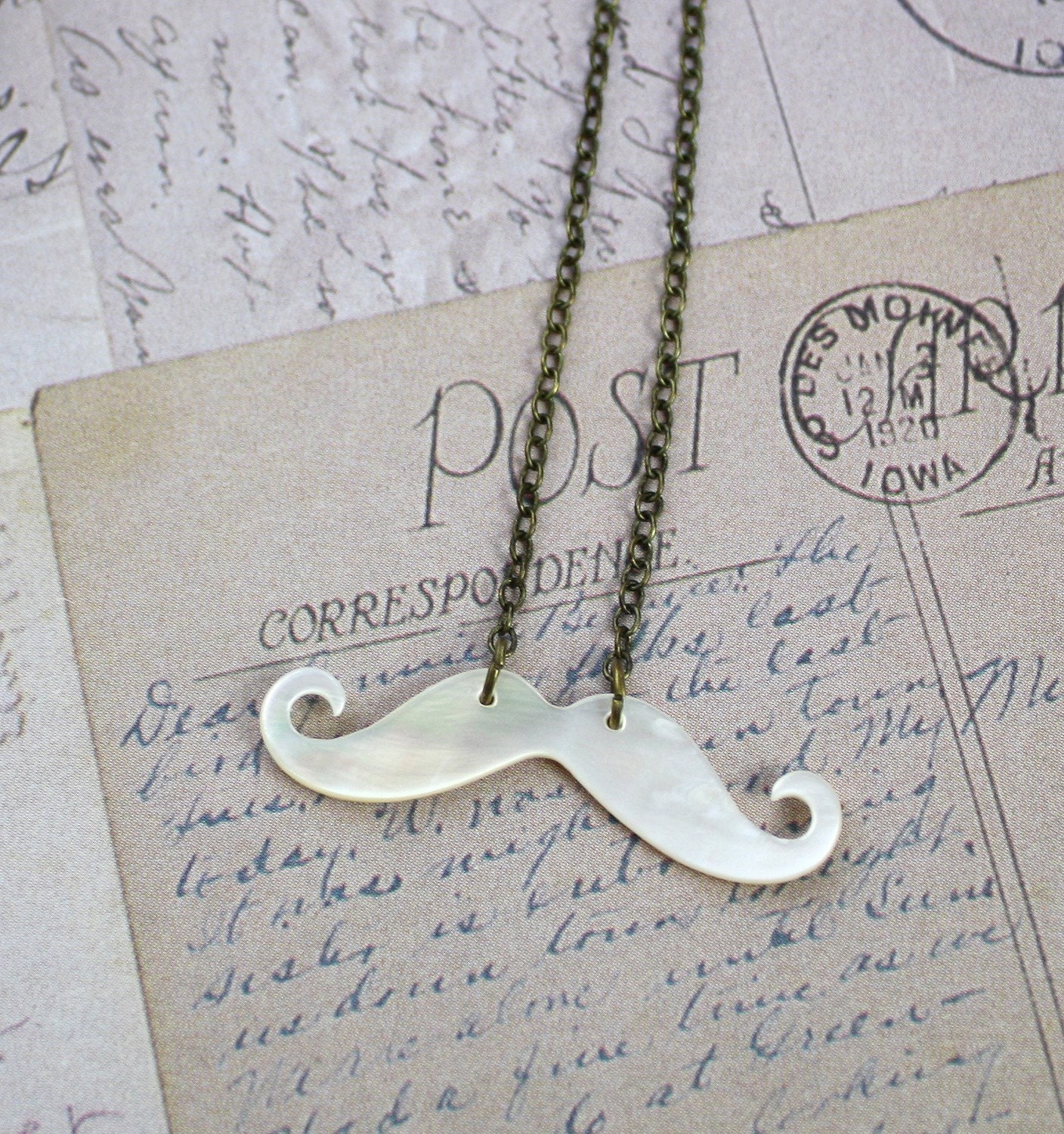 Mustache Necklace Pearl Natural Shell Moustache 30% OFF SALE