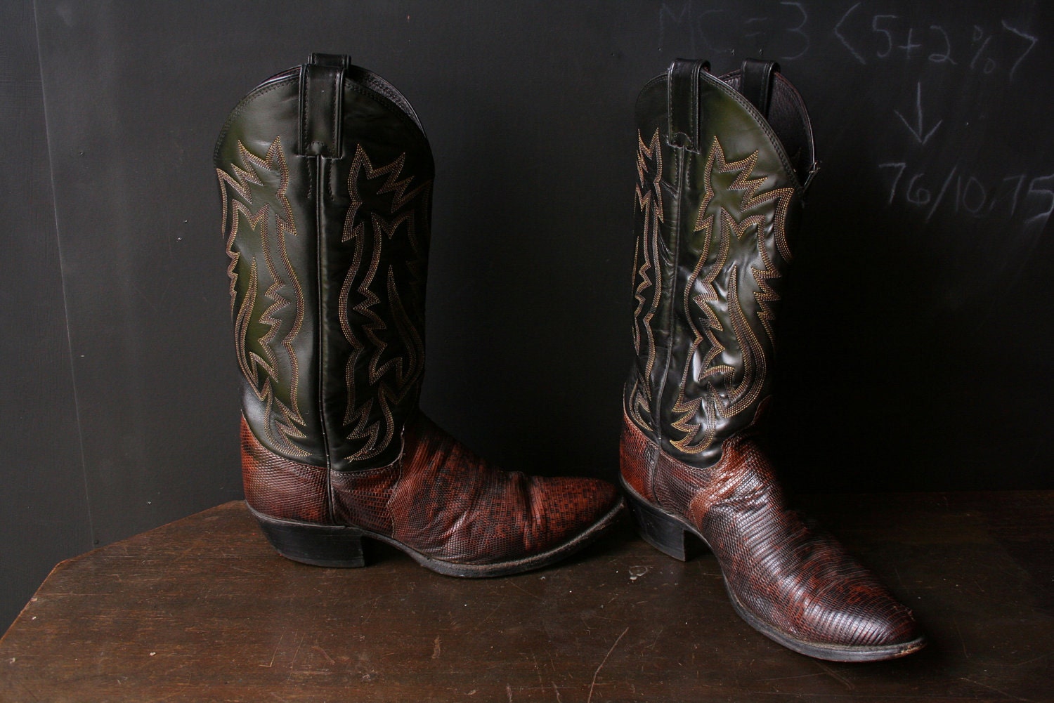 Reserve Justin Boots Snakeskin Leather Black Brown Mens 8.5 D 316 Vintage by NowVintage on Etsy