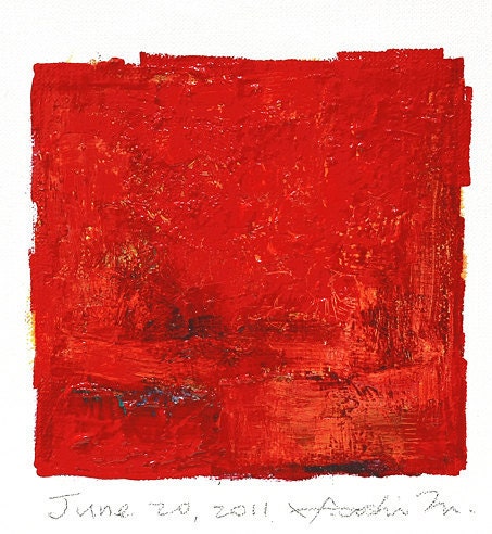June 20, 2011 - Original Abstract Oil Painting - 9x9 painting (app. 9 cm x 9 cm) with 8 x 10 inch mat