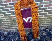 Hand Knit Scarf Virginia Tech Hokies Inspired  - Maroon and Orange