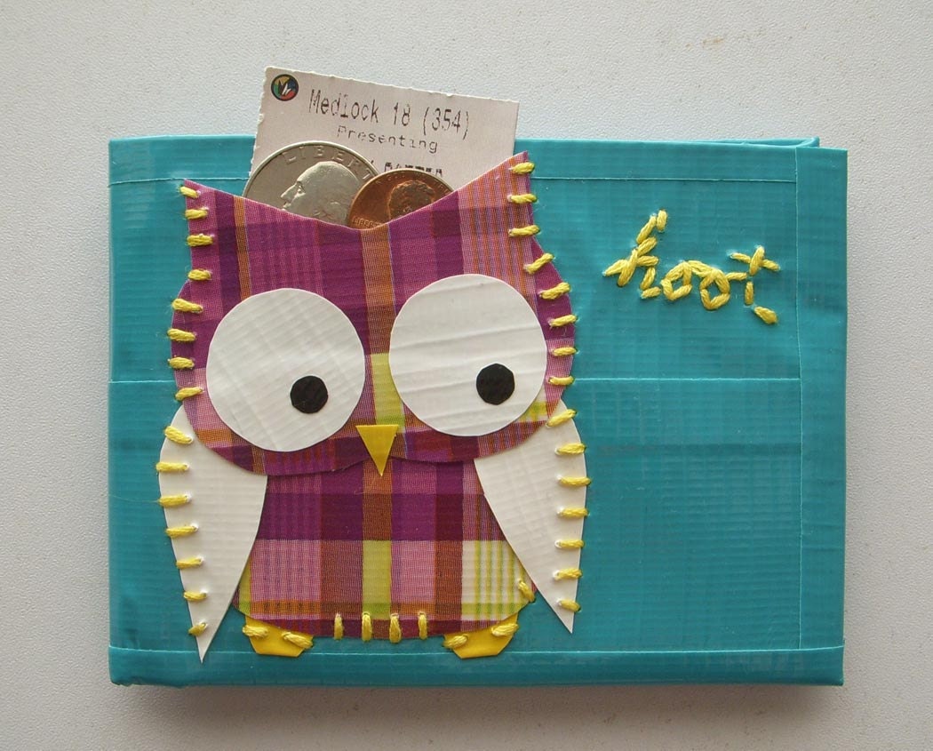 Plaid Owl Bifold Duct Tape Wallet - Teal