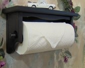 Paper towel holder shelf wall solid wood black crown