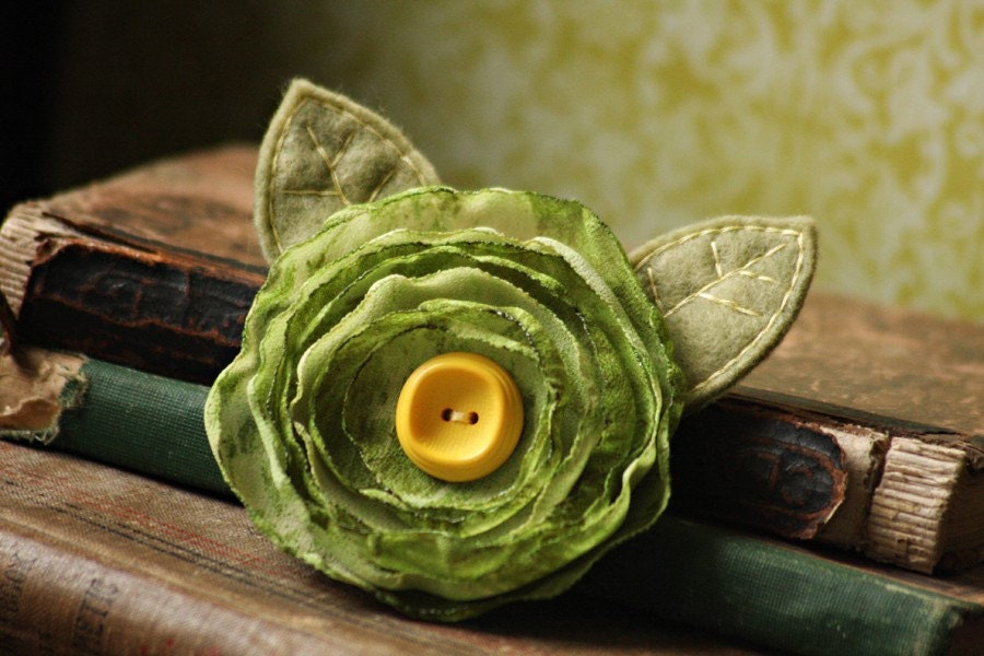 verdant, lush green - a handmade fabric flower hair clip