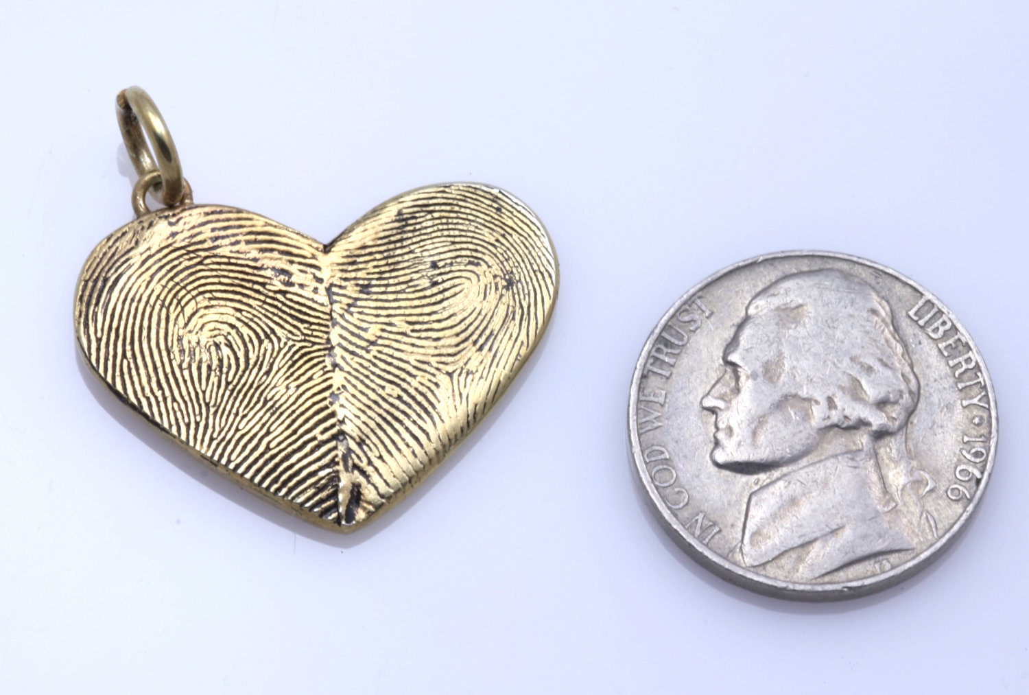 Sterling Silver Custom Double Thumbprints Pendant or Charm Heart shaped