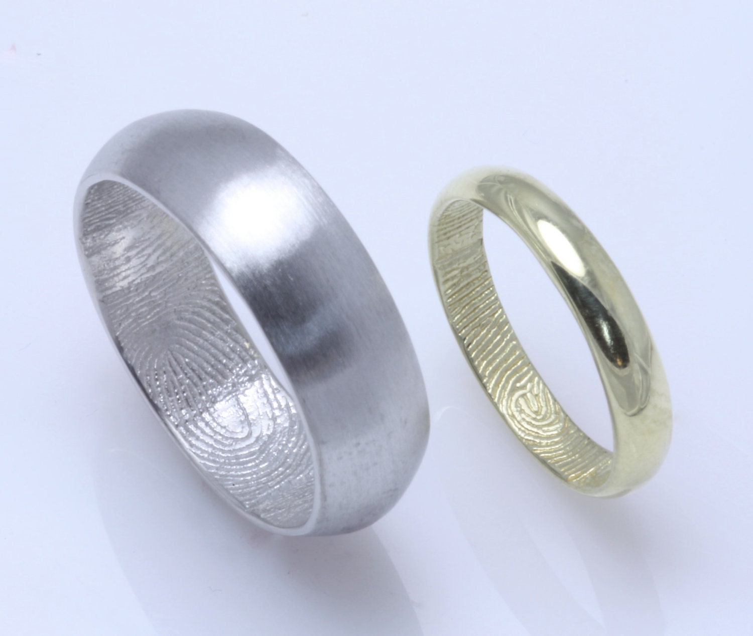 3mm Half Round Custom Sterling Silver Fingerprint Wedding Band with Fingerprint Wrap