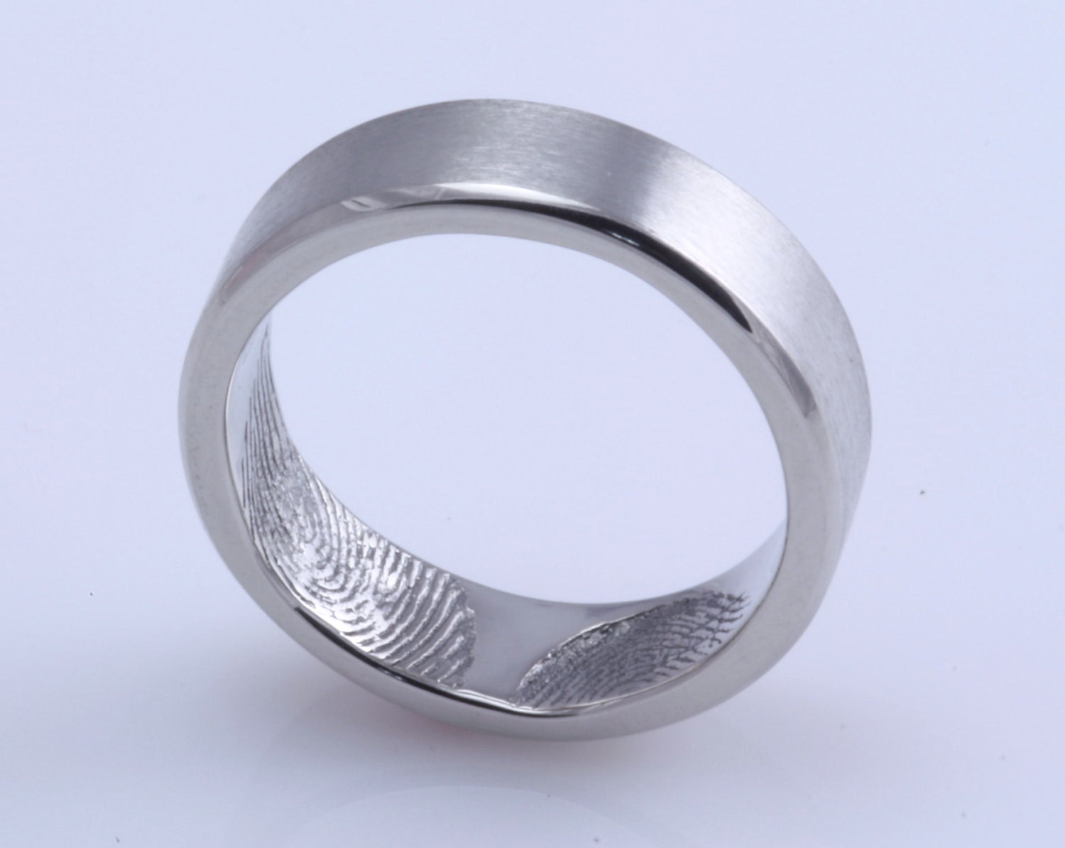 6mm Sterling Silver Custom Fingerprint Wedding/Commitment Band with Two Fingertip Prints