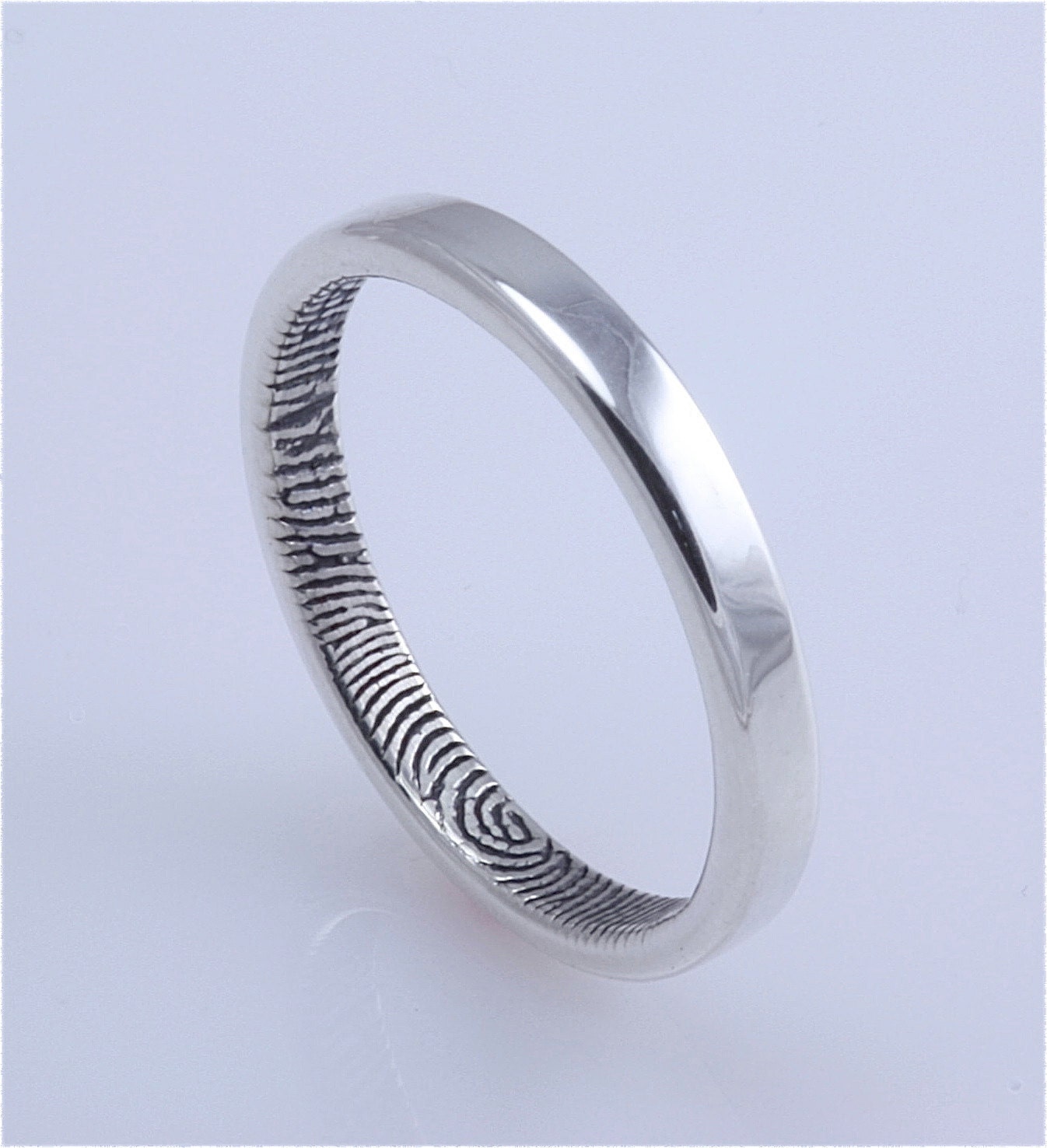 2.5mm Narrow Sterling Custom Fingerprint Wedding or Commitment Band or Guard Ring with Single Tip Print