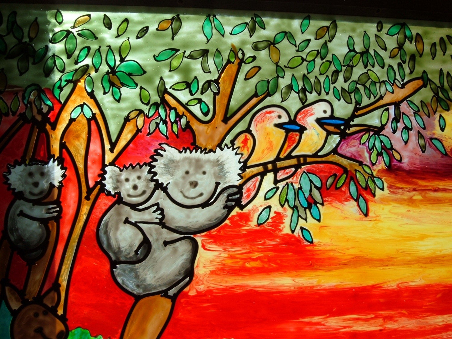 Australian Series----Koala Joe's Family Holiday's-----Painted Stained Glass Window