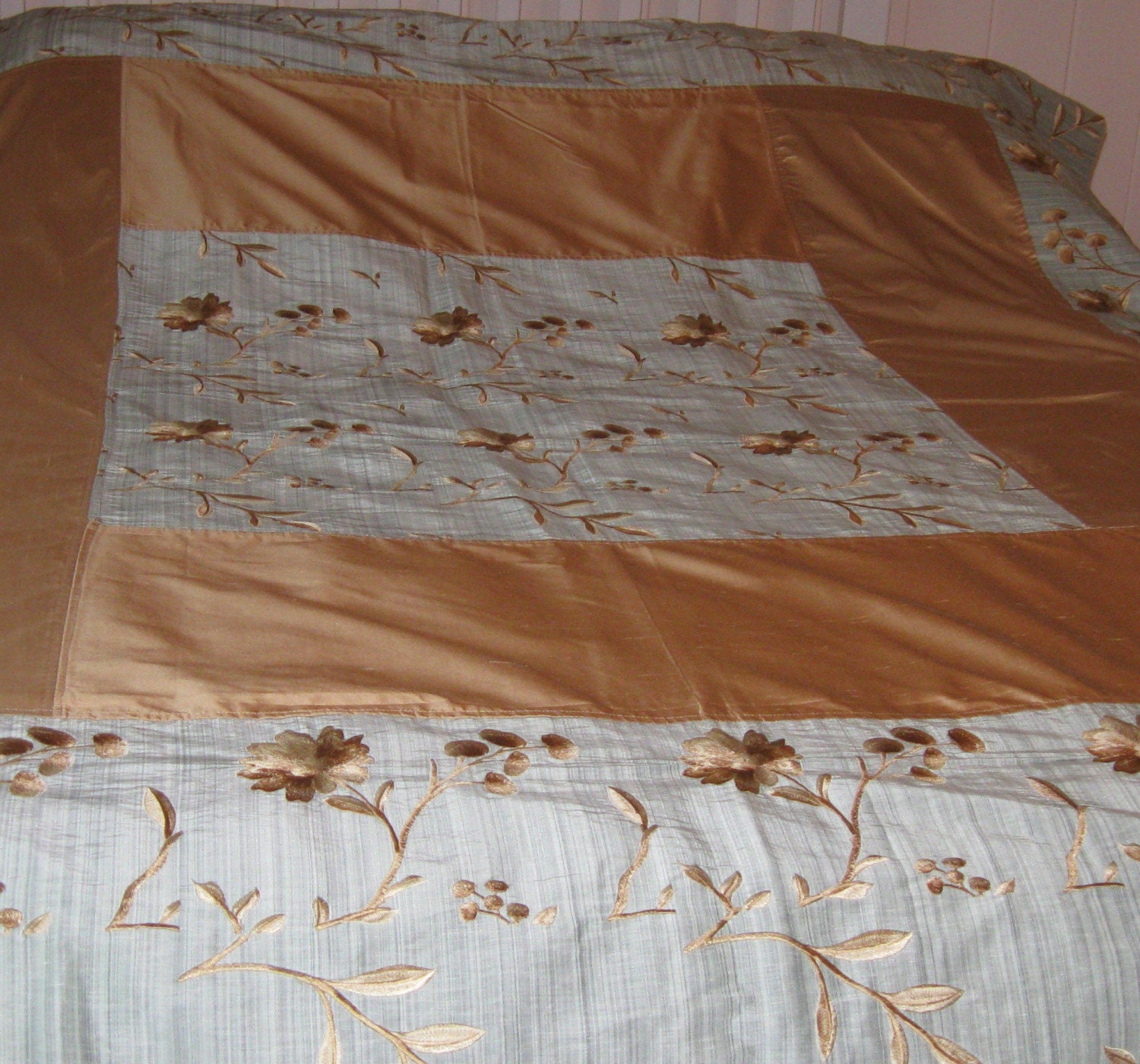 Moving Sale Blue and Yellow Silk Bedspread