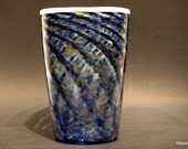 Hand Blown Glass Large Blue and Yellow Swirl Cylinder