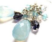 Sky Blue Chalcedony and Moonstone Earrings, Including Iolite and Blue Topaz Gemstones Gift for Her