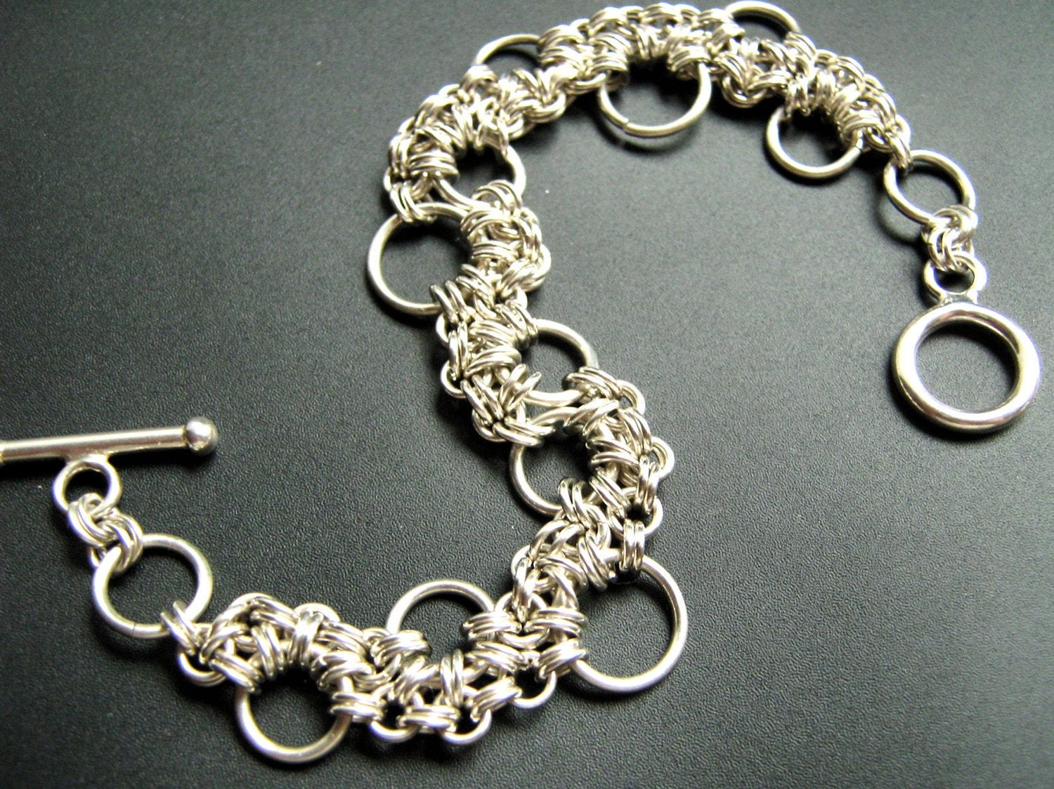 Sterling Silver Bracelet Hoop Stepping Stone Chainmaille Gift For Her