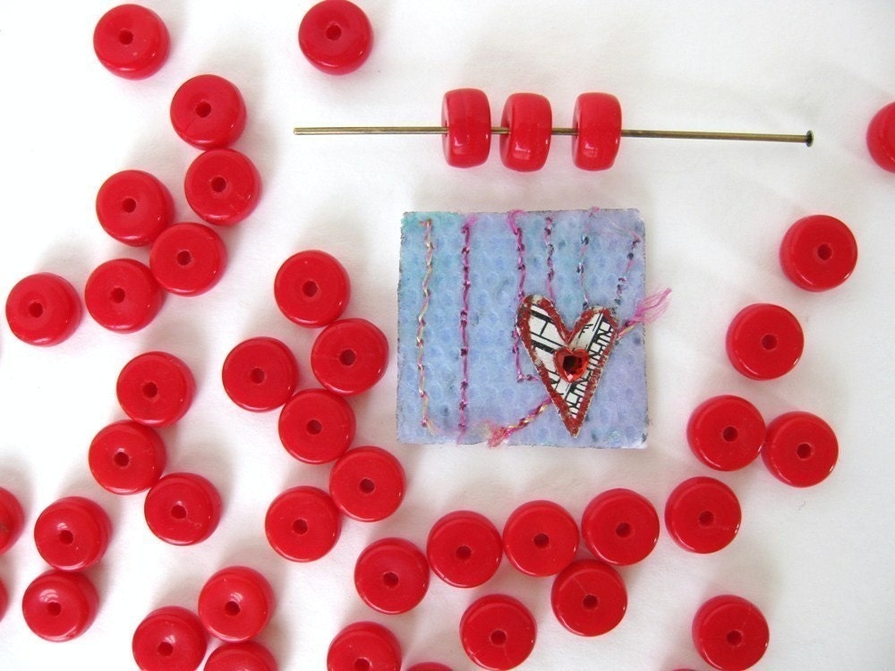 Vintage Beads Glass Cherry Red Spacers Rondelle 8x4mm West Germany vgb0074 (25)