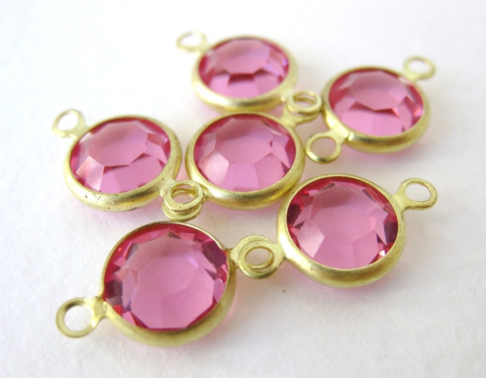 Vintage Bead Swarovski Rose Pink Rhinestone Charm Connector Link vgb0392 (6)