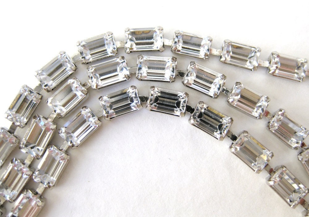 Vintage Rhinestone Chain Swarovski Crystal Baguette Prong Setting Silver 5x3mm chn0083 (1 foot)