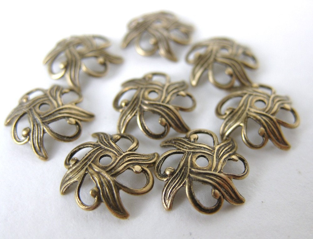 Antiqued Brass Filigree Nouveau Flower Bead Cap Brass Ox Vintage Style 10mm bcp0008 (8)