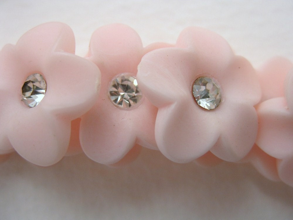 Vintage Rhinestone Buttons, Pink Flowers With Matte Finish, Shank, Austria 1950s, but0083 (6)