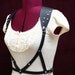 Aria Black Leather Delicate Fashion Harness Belt with Crystal Accents