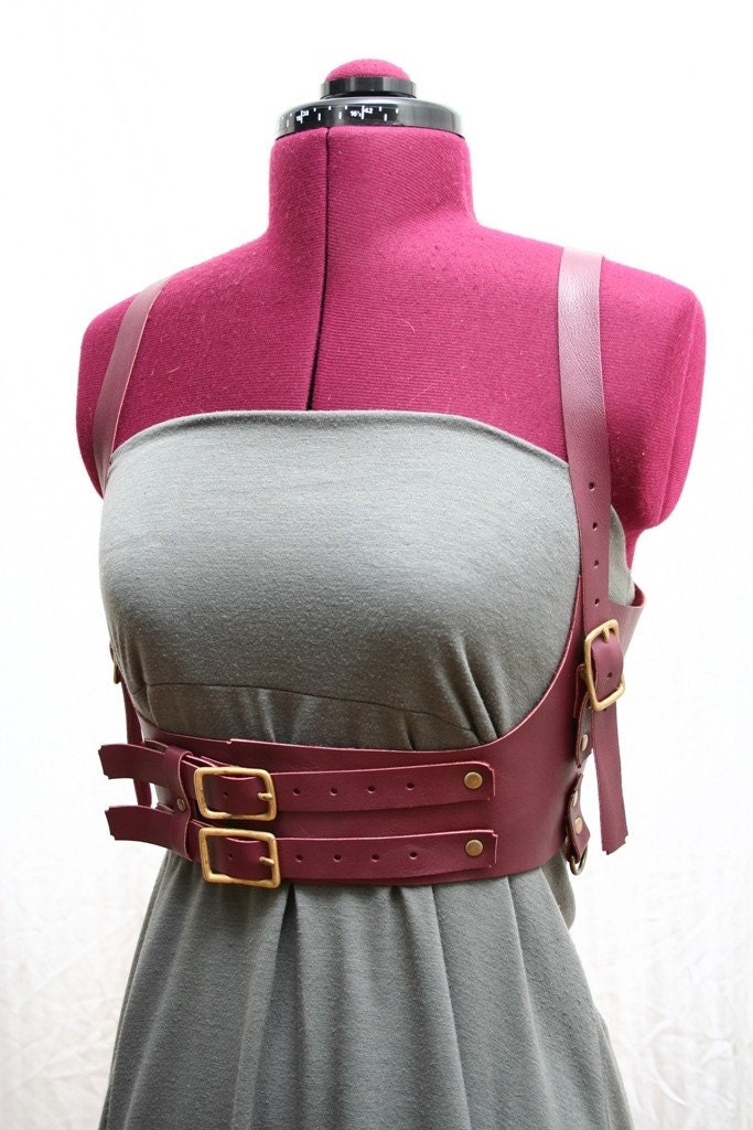 Jillian Burgundy Leather Underbust Harness Corset Belt Waist Cincher Steampunk