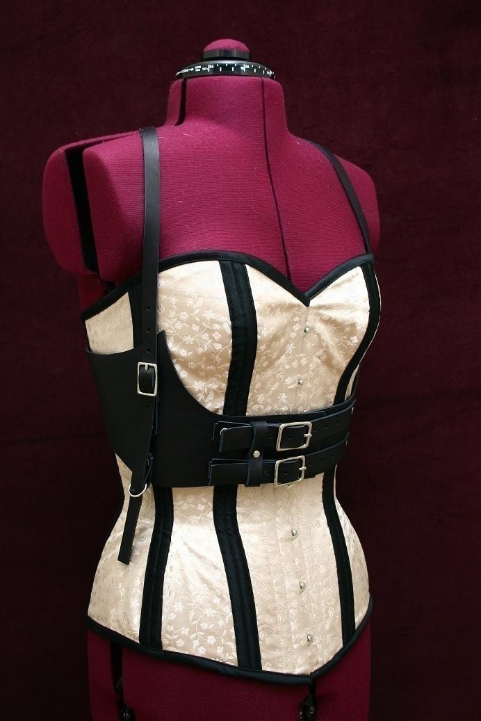 Selena Black Leather Underbust Harness Belt Steampunk Corset Lace Belt Victorian Edwardian Burning Man