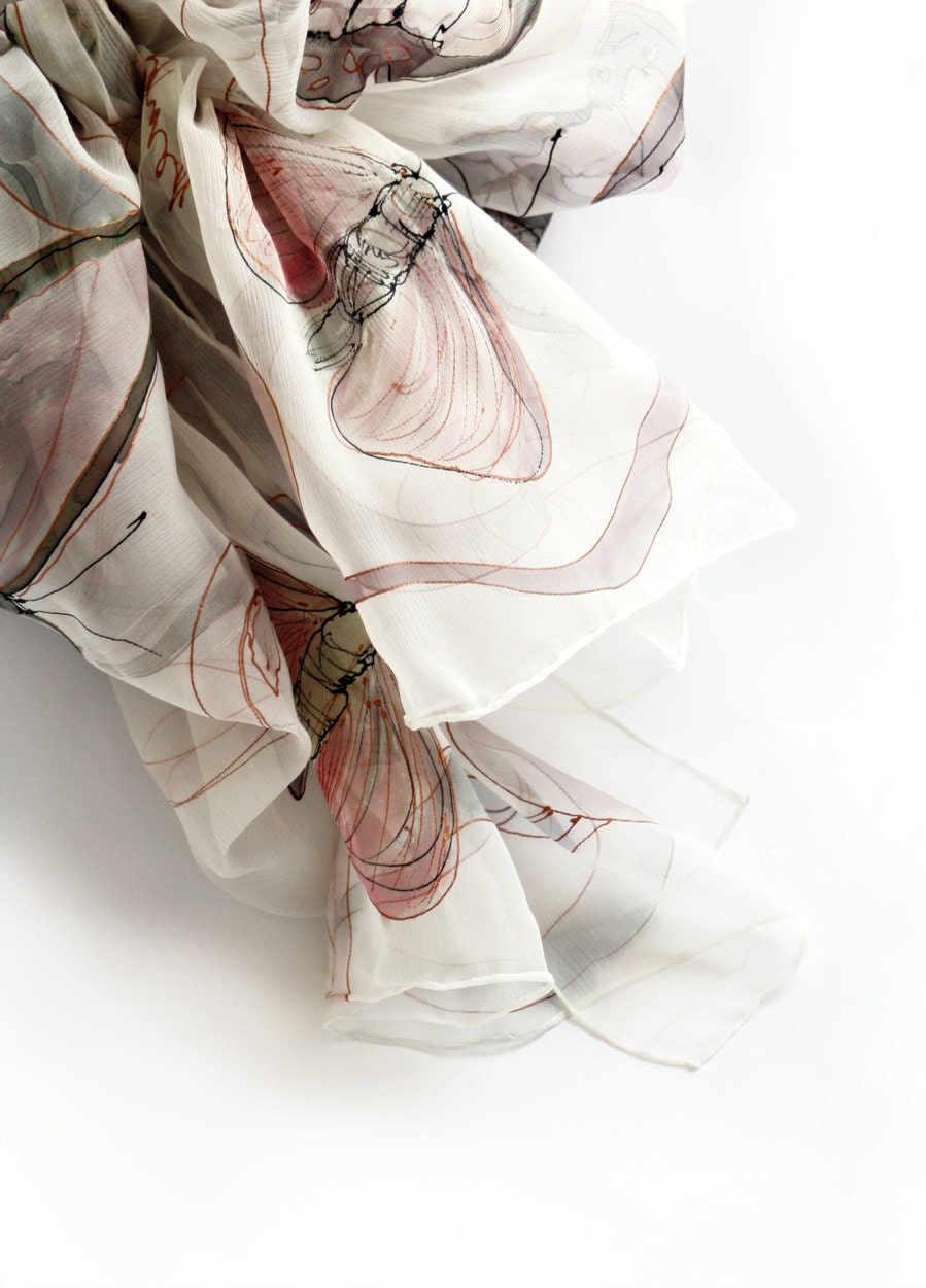 Hand painted scarf Copper grey butterfly's MADE TO ORDER - klaradar