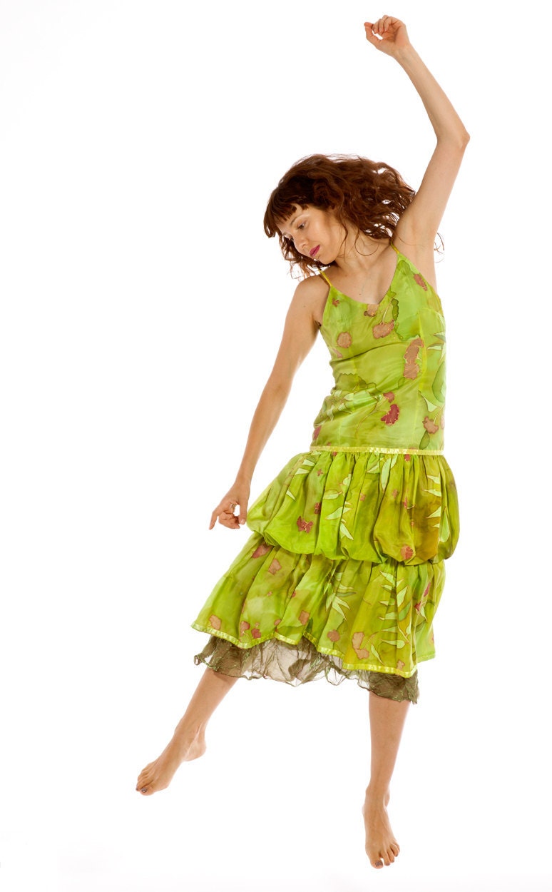 Hand painted silk dress-Double layer silk dress painted by hand - klaradar