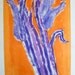 Scarf  silk hand painted in orange and violet purple Abstract flowers scarf by Dimo-Violet Tulips in Orange-Wearable art-