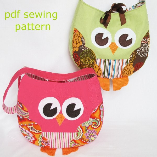 Funky Little Owl Bag, immediate download of pdf sewing pattern, free shipping
