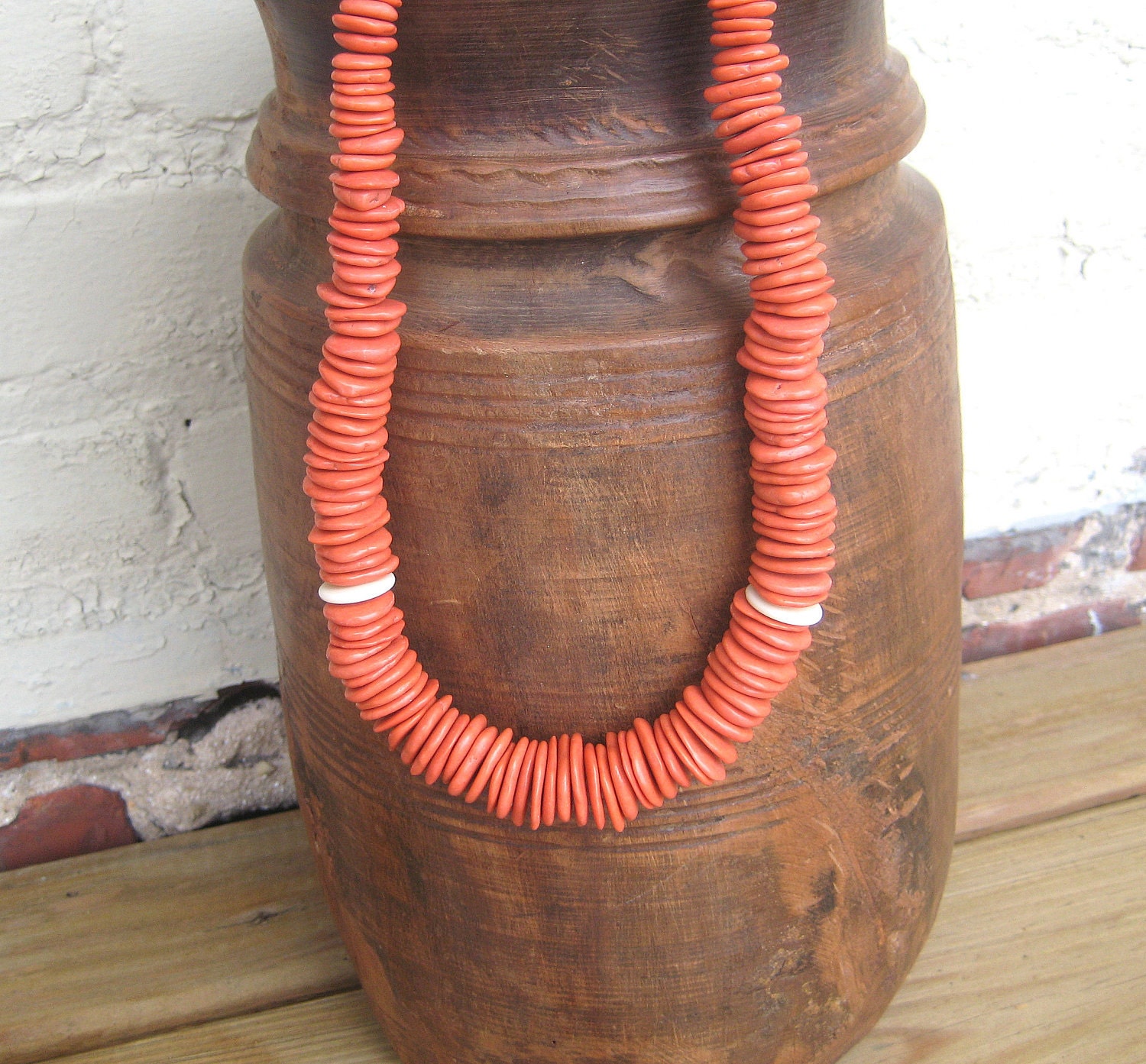 Orange Pumpkin Cinnamon Nutmeg Mandarin Heishi Bead necklace "El Sol"