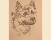 Akita - Artist Kline draws dog art using only words. Signed 11x17 Lithograph 41/500 PET GIFT - Artist Will Add Your Dogs Name Into Art Free