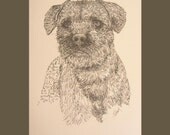 Border Terrier - Artist Kline draws dog art using only words. Signed 11x17 Lithograph 61/500 - Artist Will Add Your Dogs Name Into Art Free