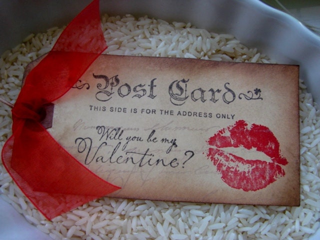 Primitive Postcard Valentines Day Gift Tags Set of 3