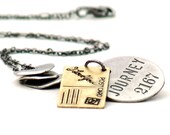 Love Is A Journey Mixed Metal Pendant Necklace  -Silver Brass Gunmetal Chain I Love You Postcard