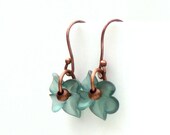 Blue Copper Wire Earrings Flutter Flower  -Dangle Floral Metal Small Lucite