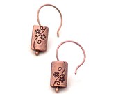 Copper Metal Wire Earrings Floral Scroll  -Dangle Flower