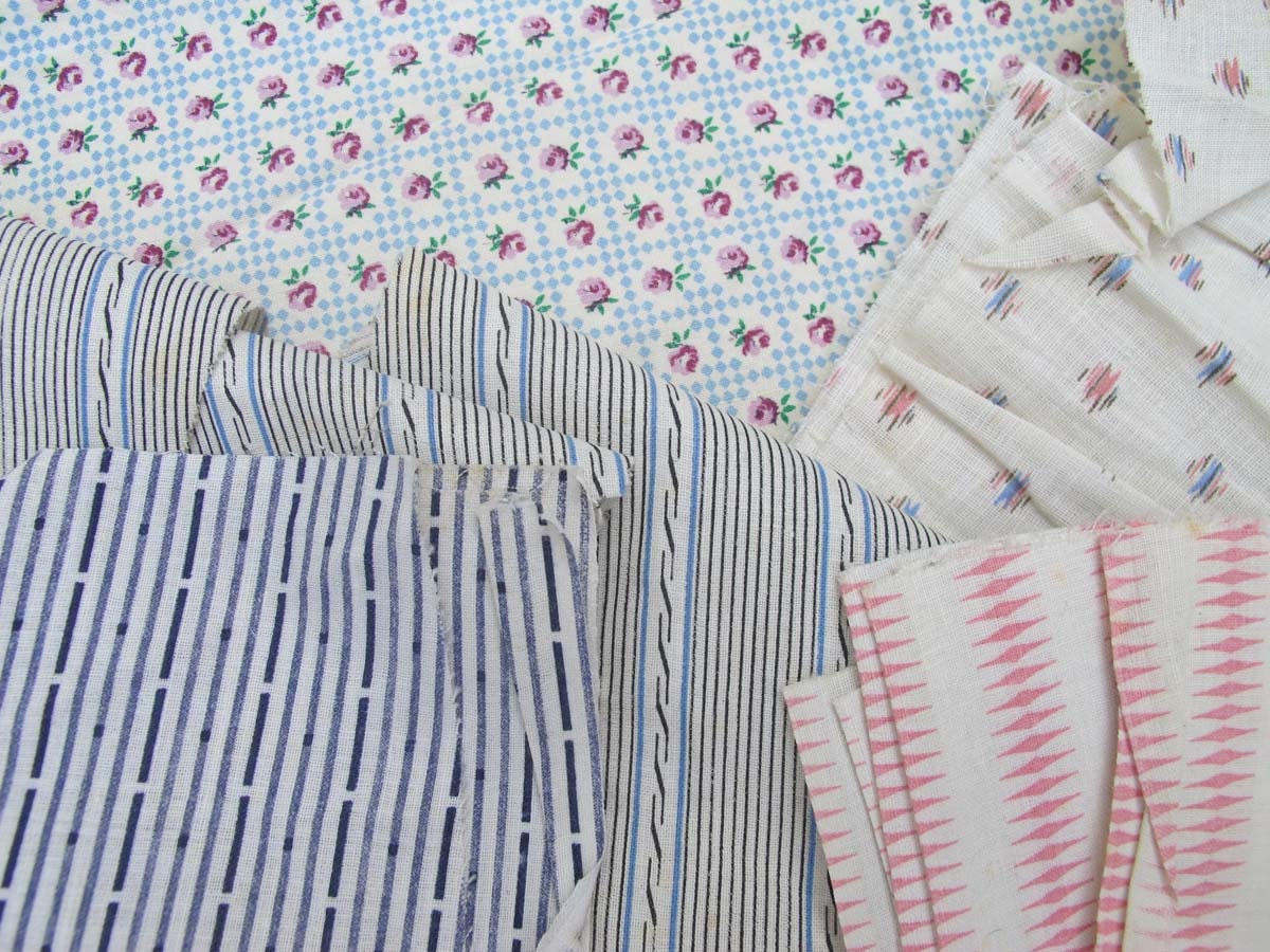 40s Textile, Vintage Cotton Remnants, Quilt Repair Fabric, Shirt Dress Weight Cotton, Sewing Room Scraps