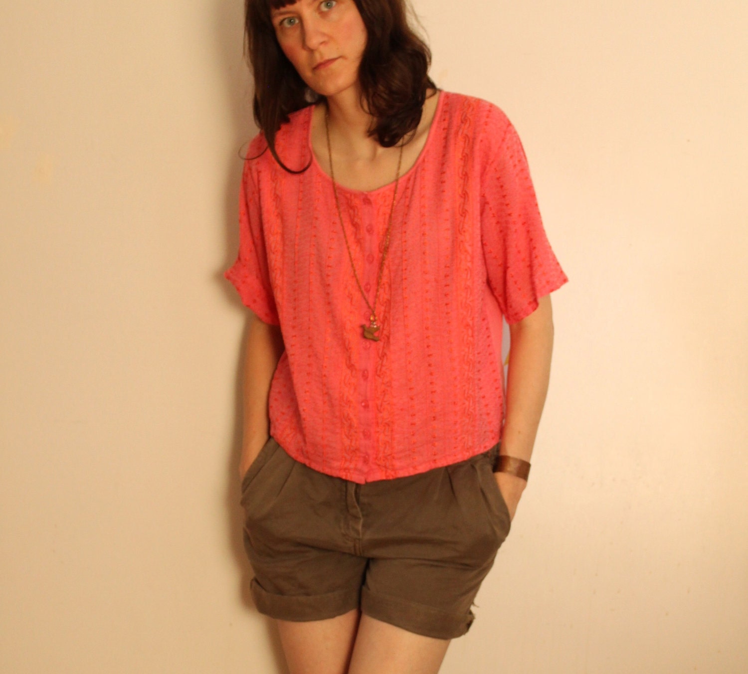 hot pink embroidered shirt - made in India