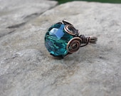 Brilliant Turquoise Crystal Copper Cocktail Ring